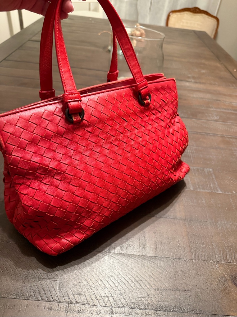 Bottega Veneta Red Woven Leather Shoulder Bag